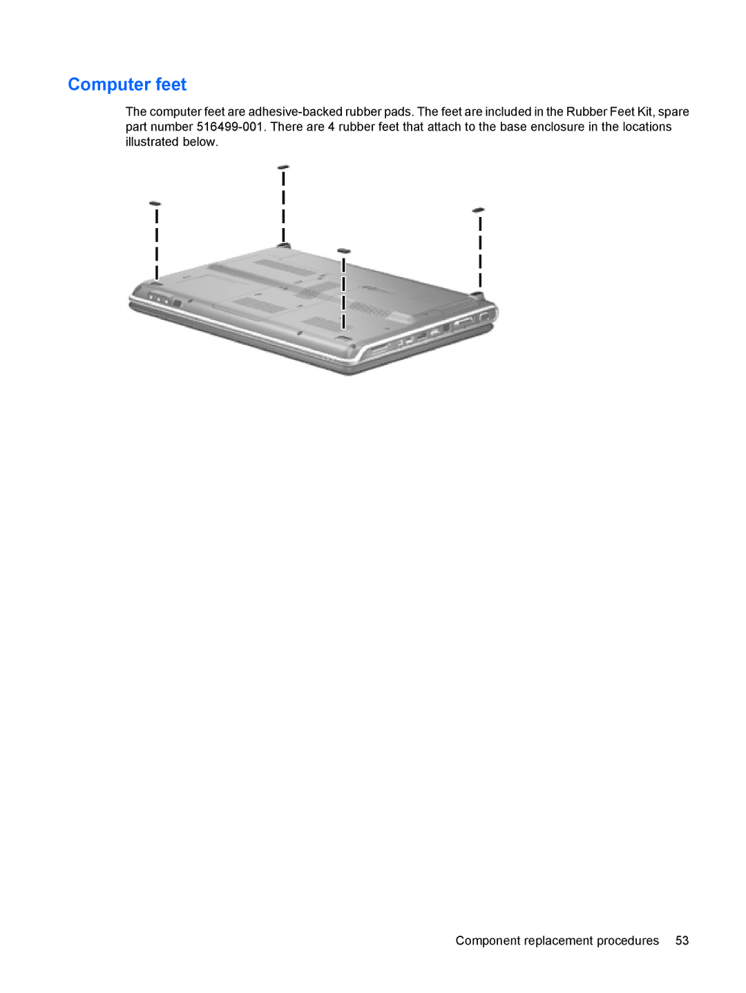 HP DV6 manual Computer feet 