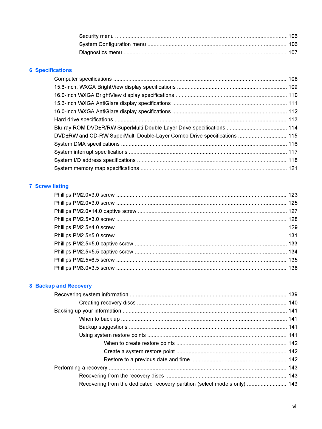 HP DV6 manual Specifications 