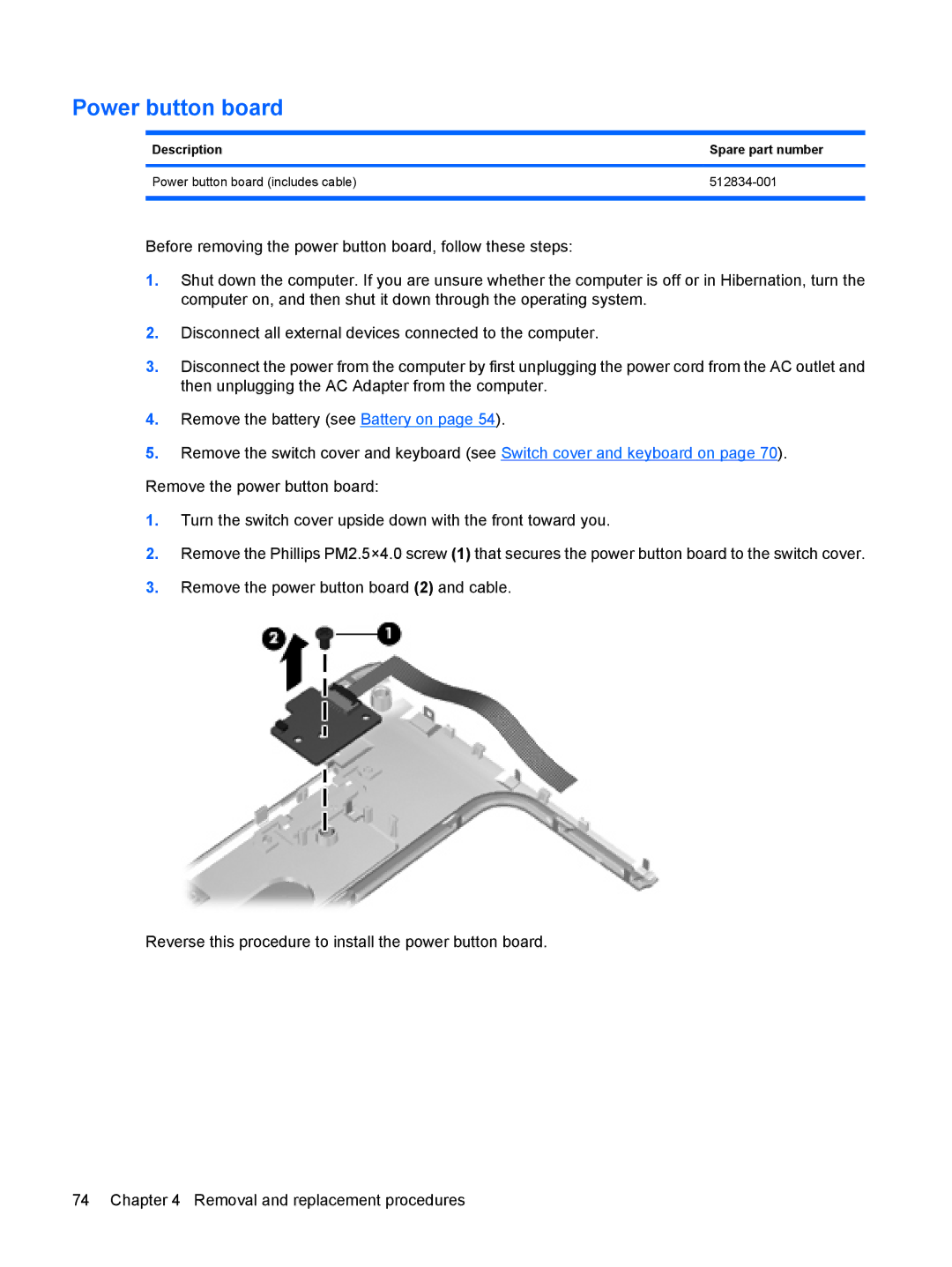 HP DV6 manual Power button board 