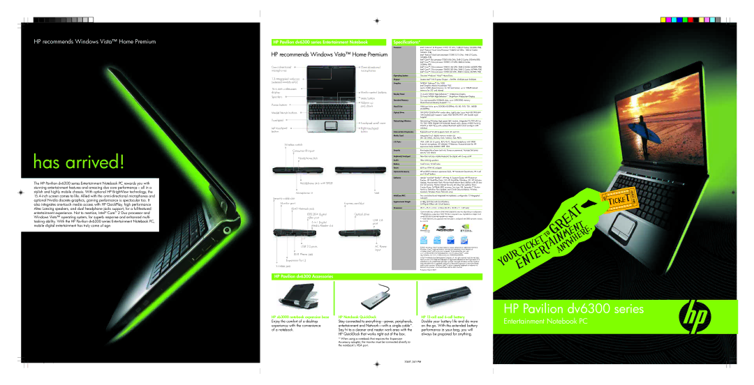 HP dv6300 manual HP Notebook QuickDock, HP 12-cell and 6-cell battery 