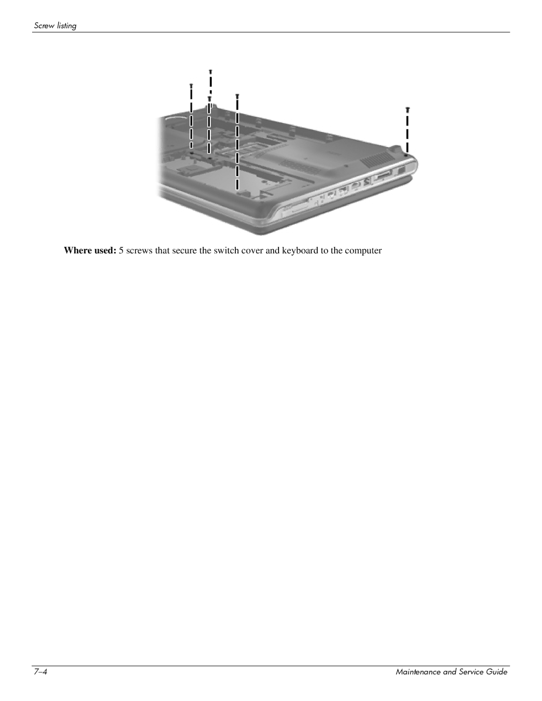 HP dv7-6b56nr A1T84UAR#ABA manual Screw listing 