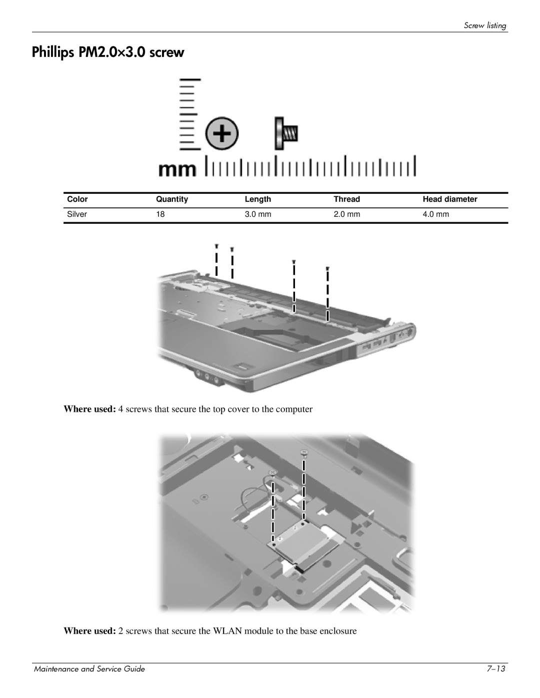 HP dv7-6b56nr A1T84UAR#ABA manual Phillips PM2.0×3.0 screw 