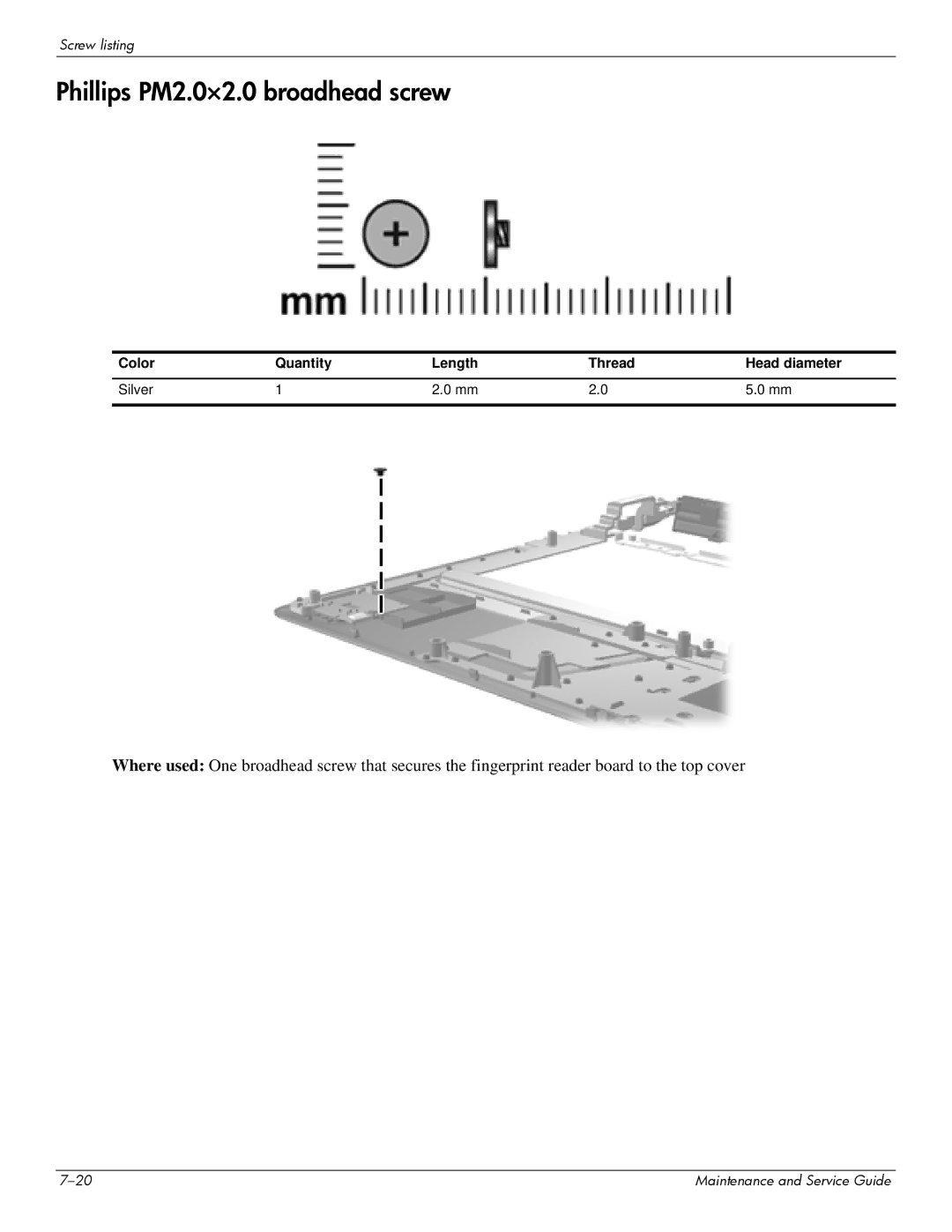 HP dv7-6b56nr A1T84UAR#ABA manual Phillips PM2.0×2.0 broadhead screw 