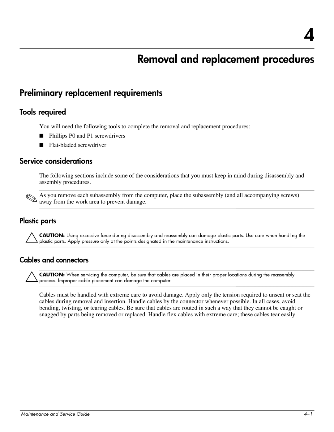 HP dv7-6b56nr A1T84UAR#ABA manual Removal and replacement procedures, Preliminary replacement requirements, Tools required 