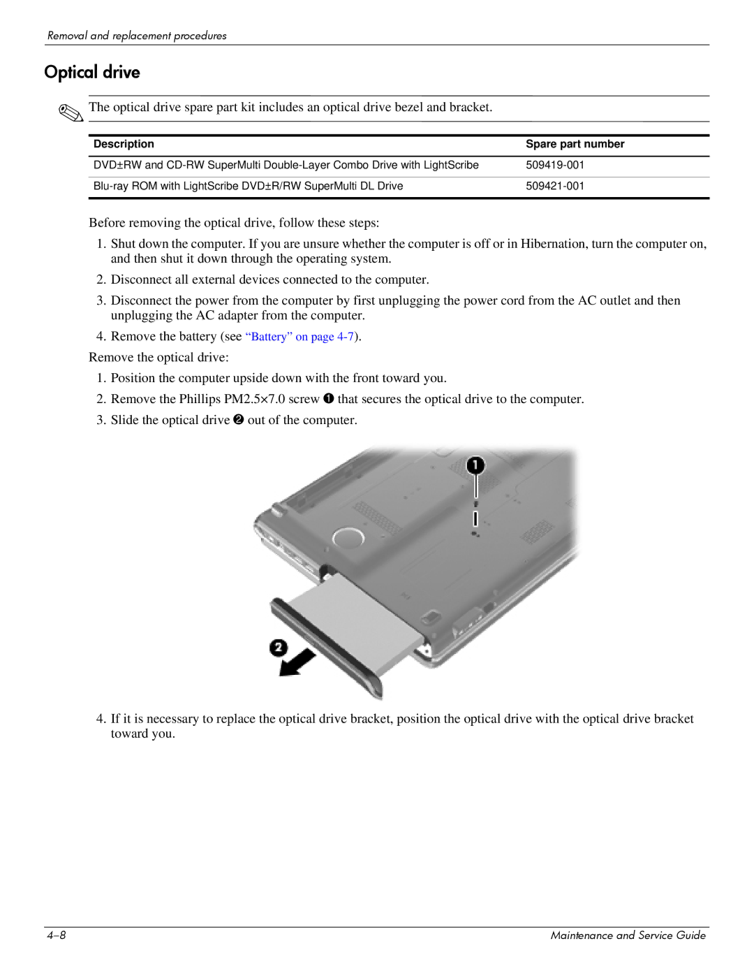 HP dv7-6b56nr A1T84UAR#ABA manual Optical drive 