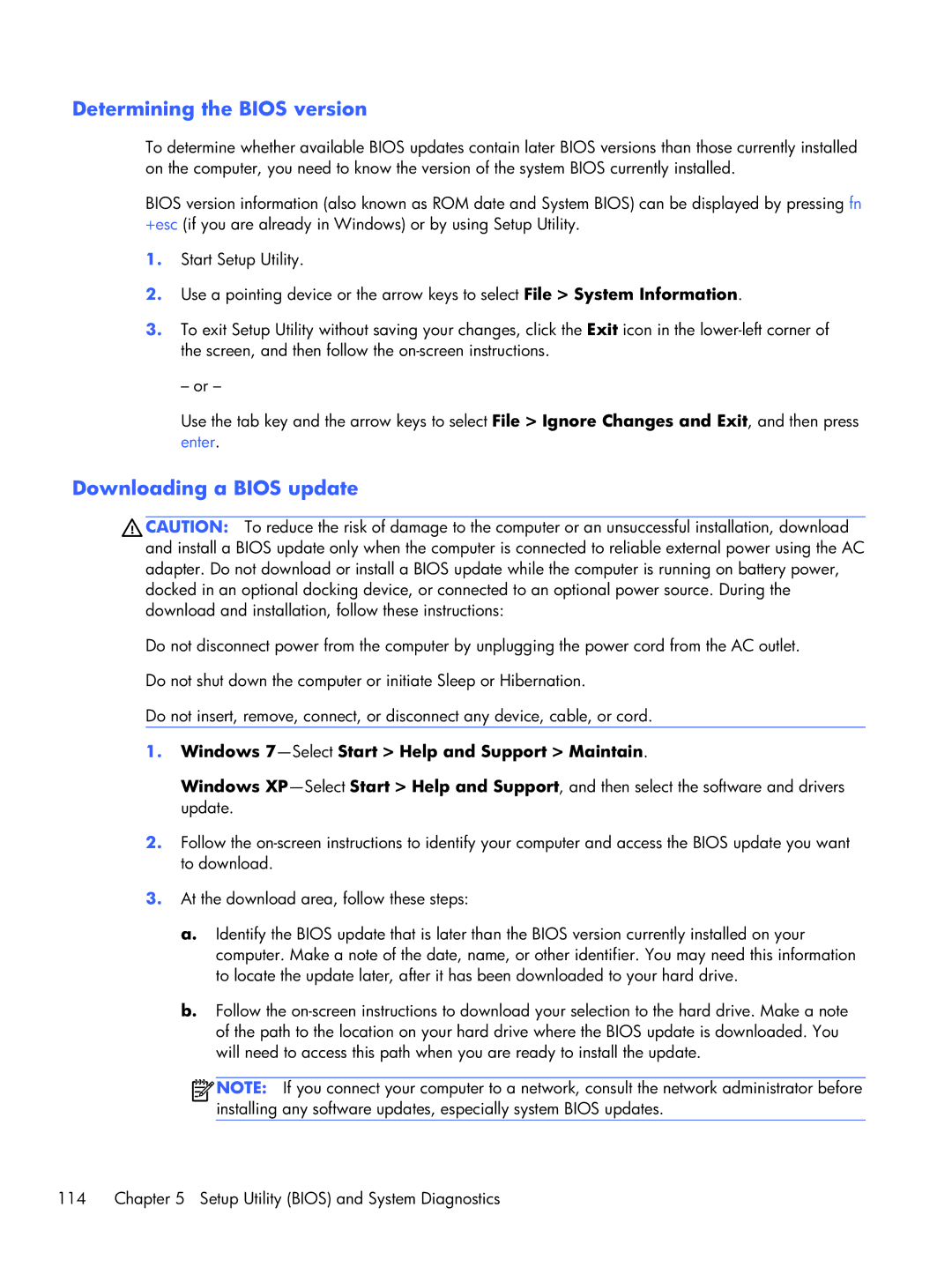 HP DV7 manual Determining the Bios version 