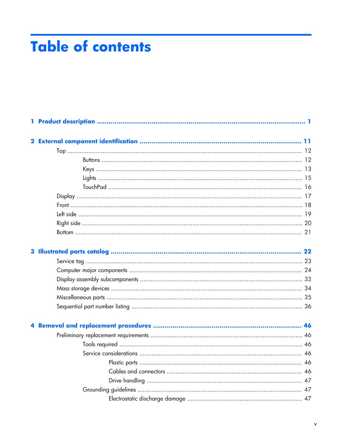 HP DV7 manual Table of contents 