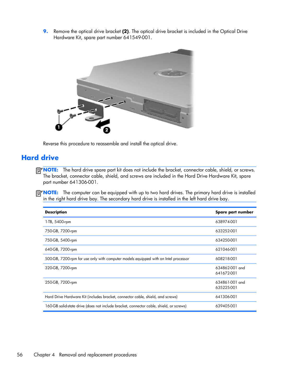 HP DV7 manual Hard drive 