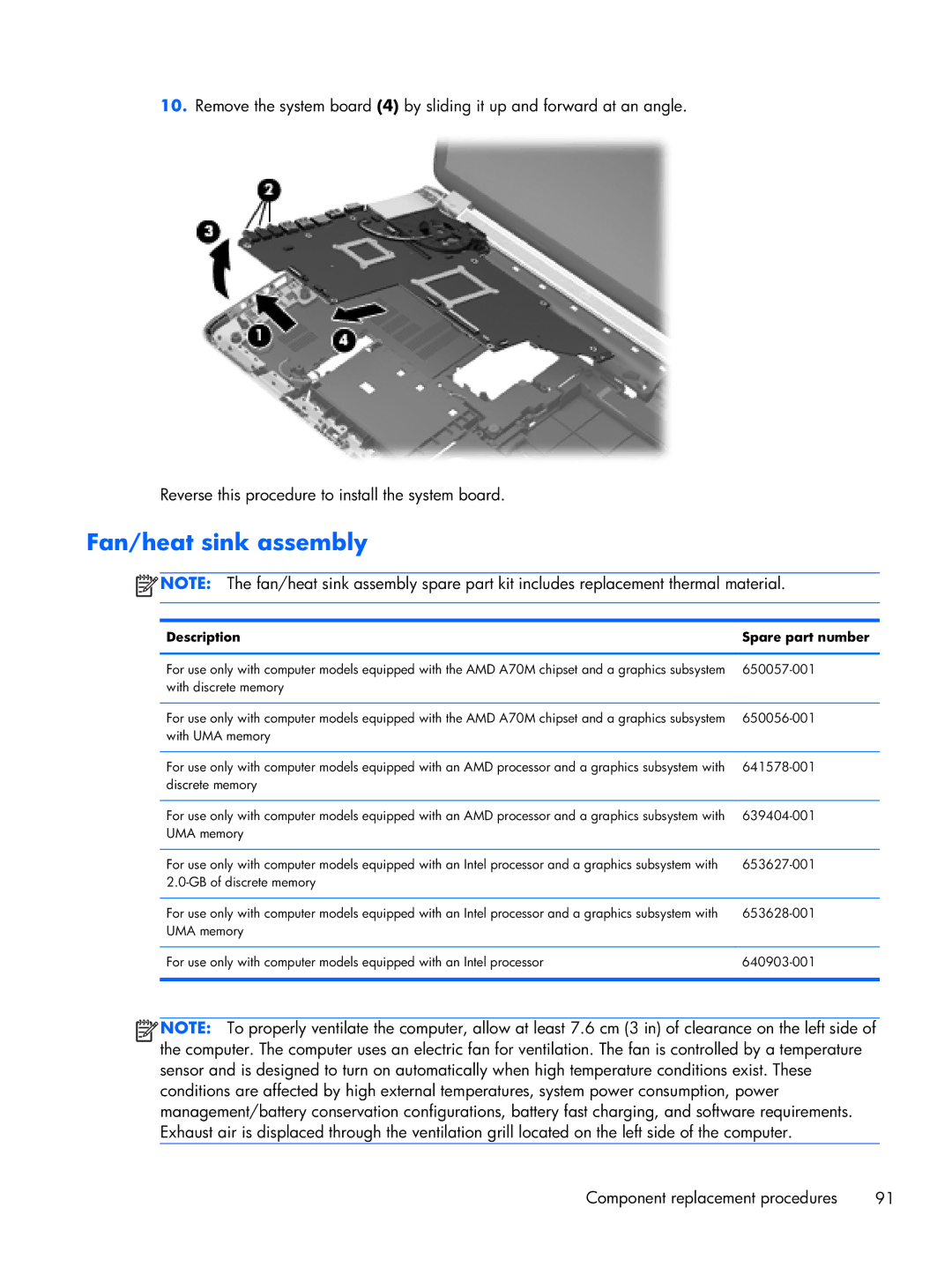 HP DV7 manual Fan/heat sink assembly, With discrete memory 