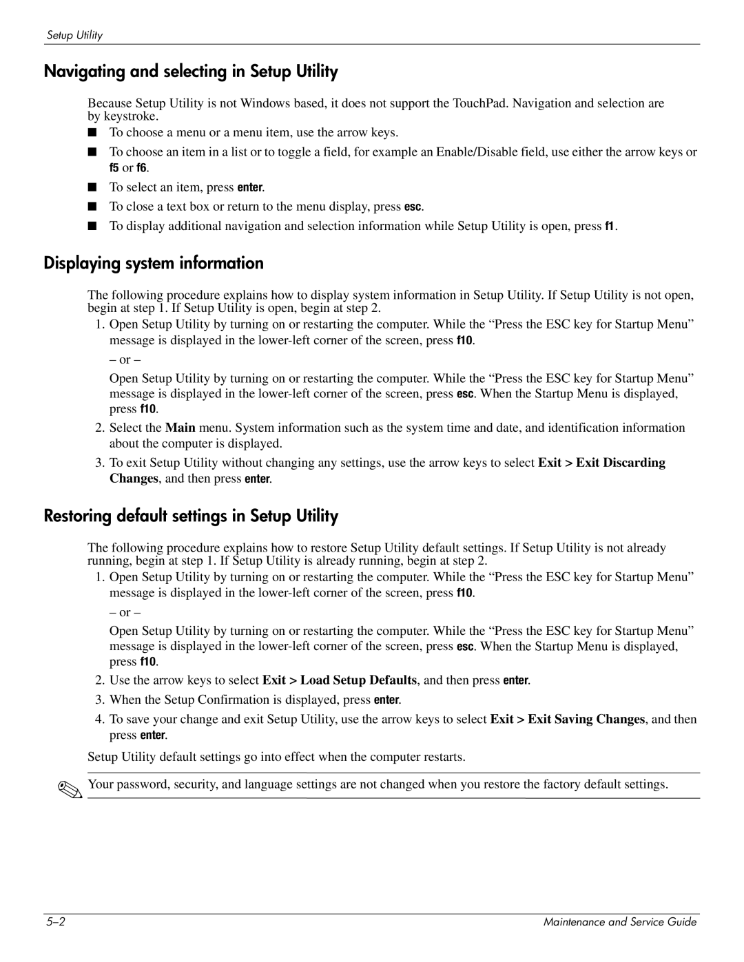 HP DV8 manual Navigating and selecting in Setup Utility, Displaying system information 