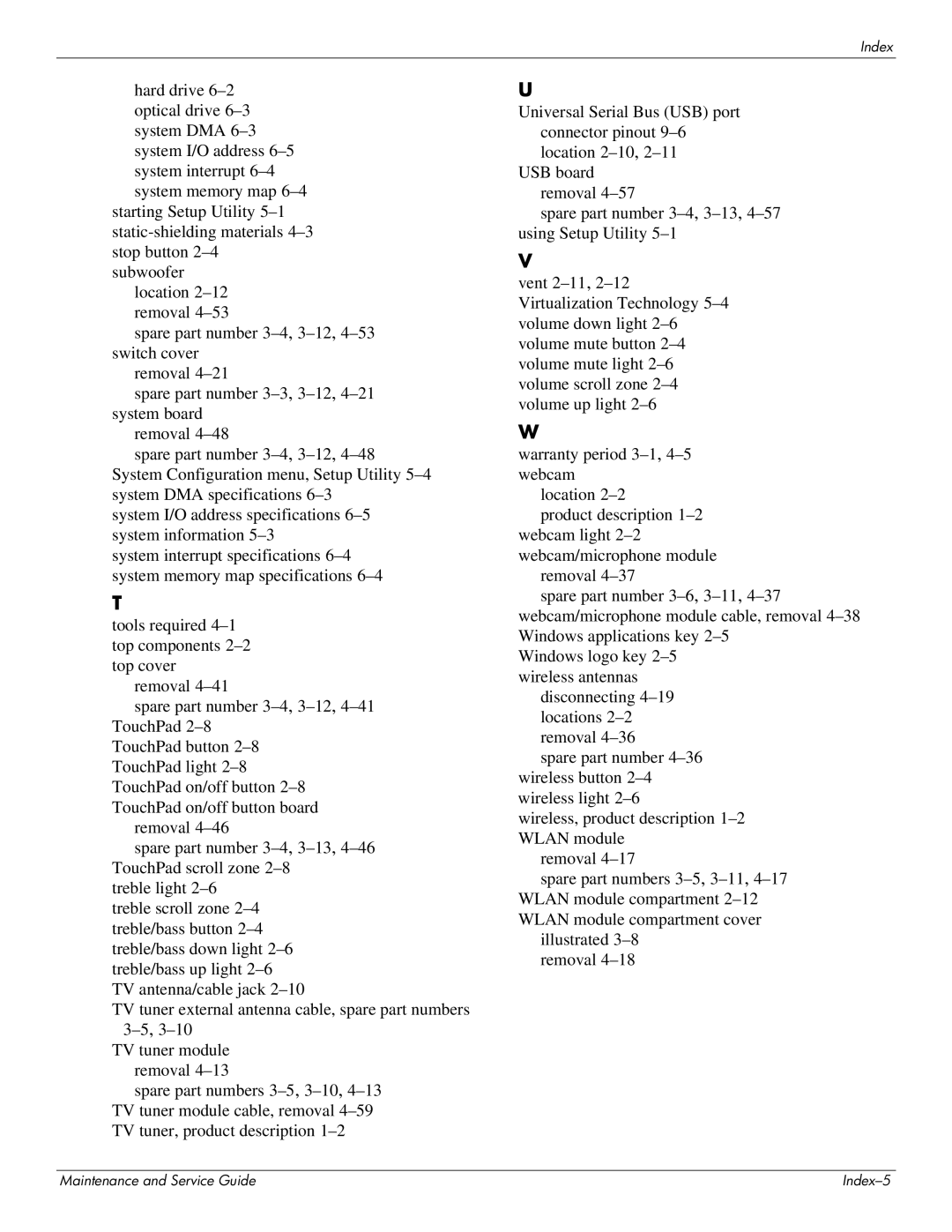 HP DV8 manual Index-5 