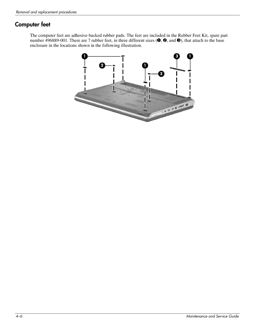 HP DV8 manual Computer feet 