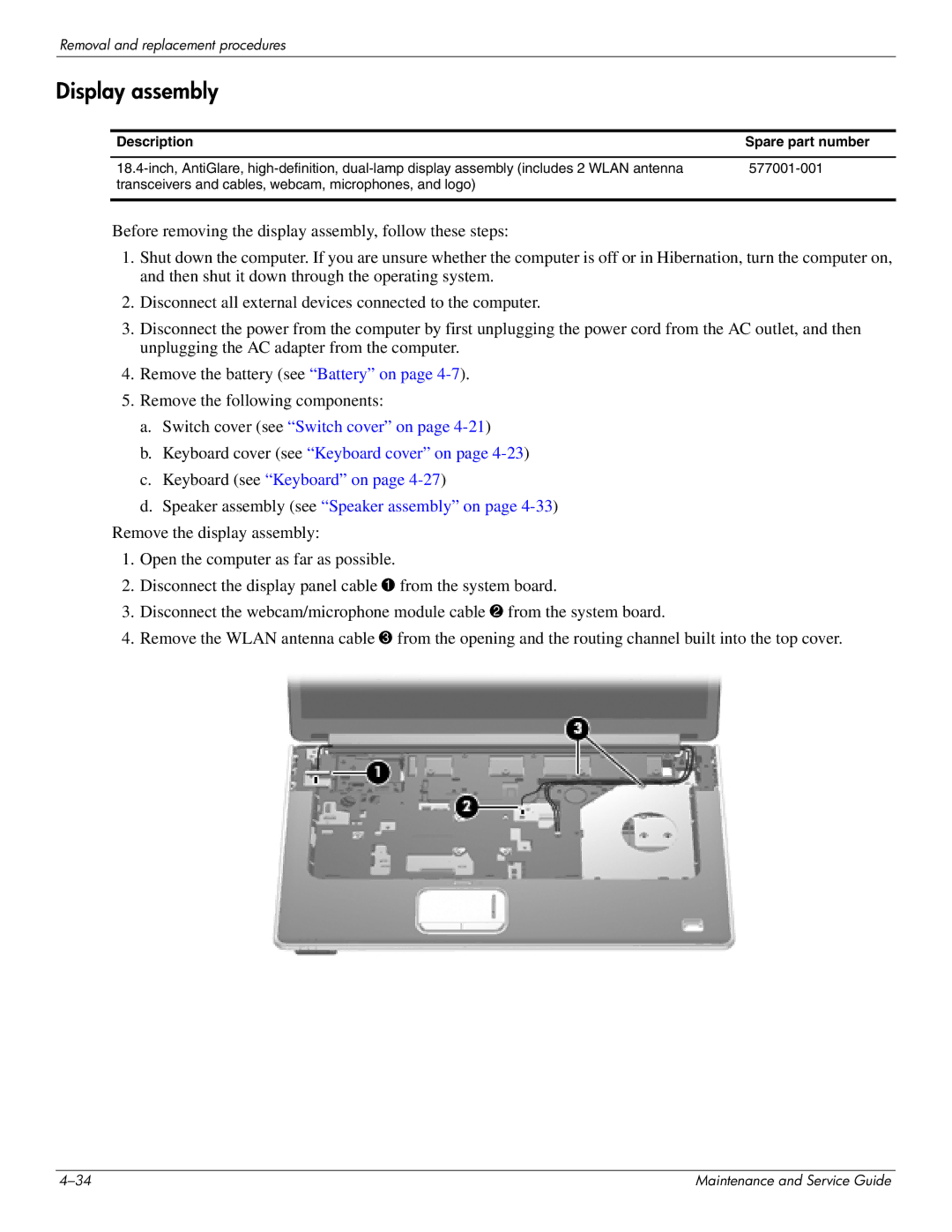 HP DV8 manual Display assembly, Description Spare part number 