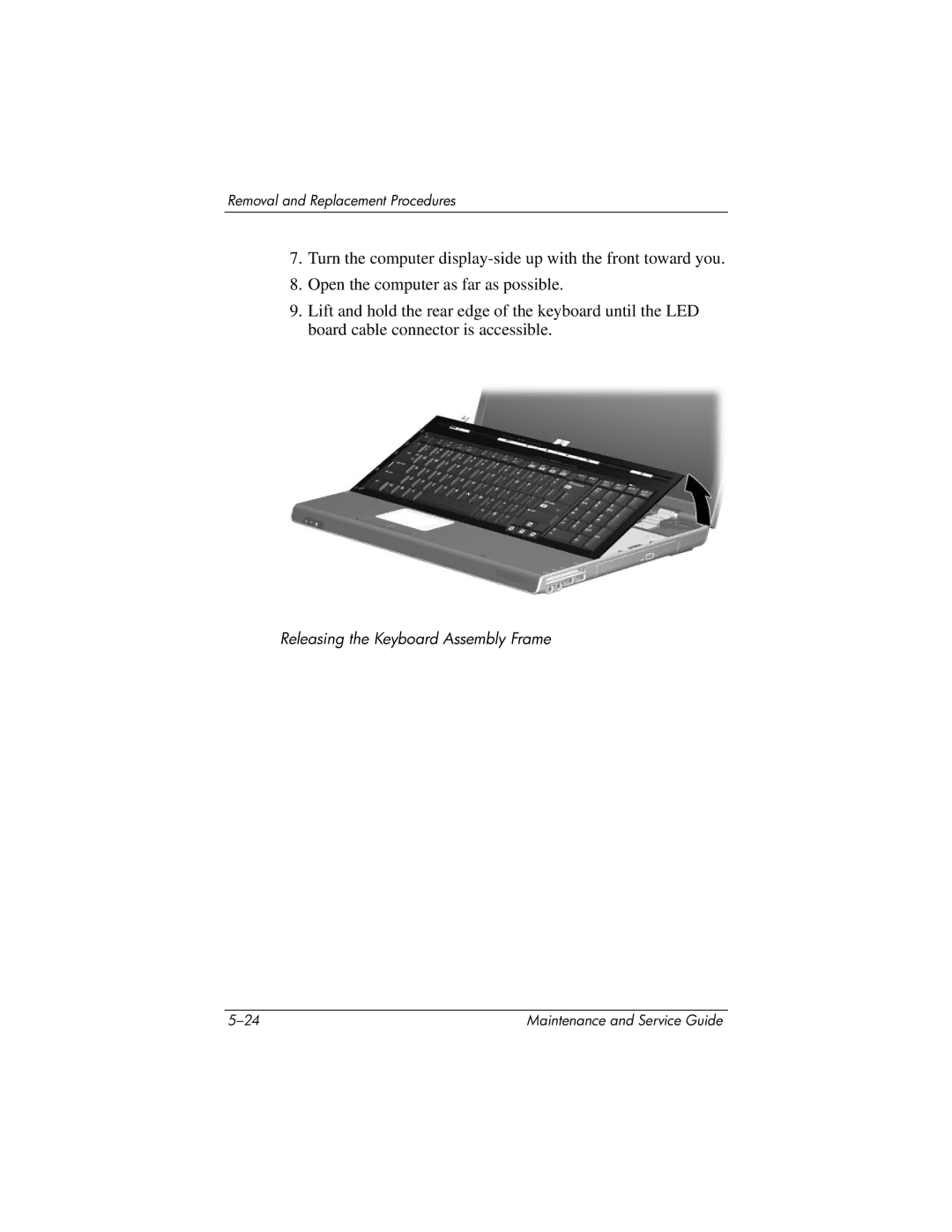 HP DV8000, DV8200 manual Releasing the Keyboard Assembly Frame 