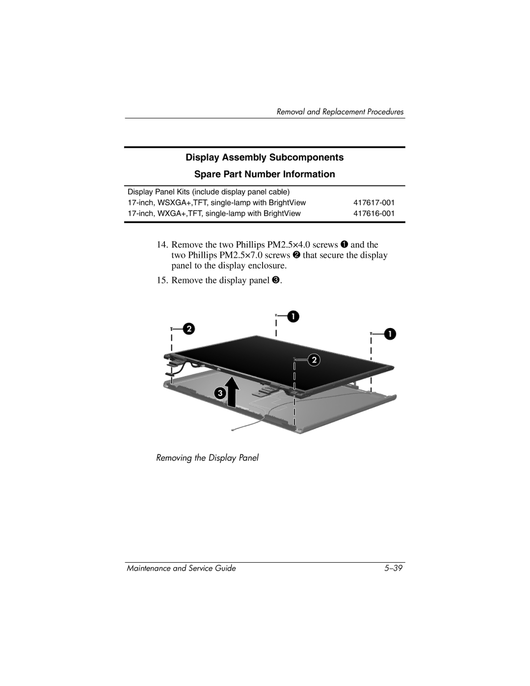 HP DV8200, DV8000 manual Display Assembly Subcomponents Spare Part Number Information 