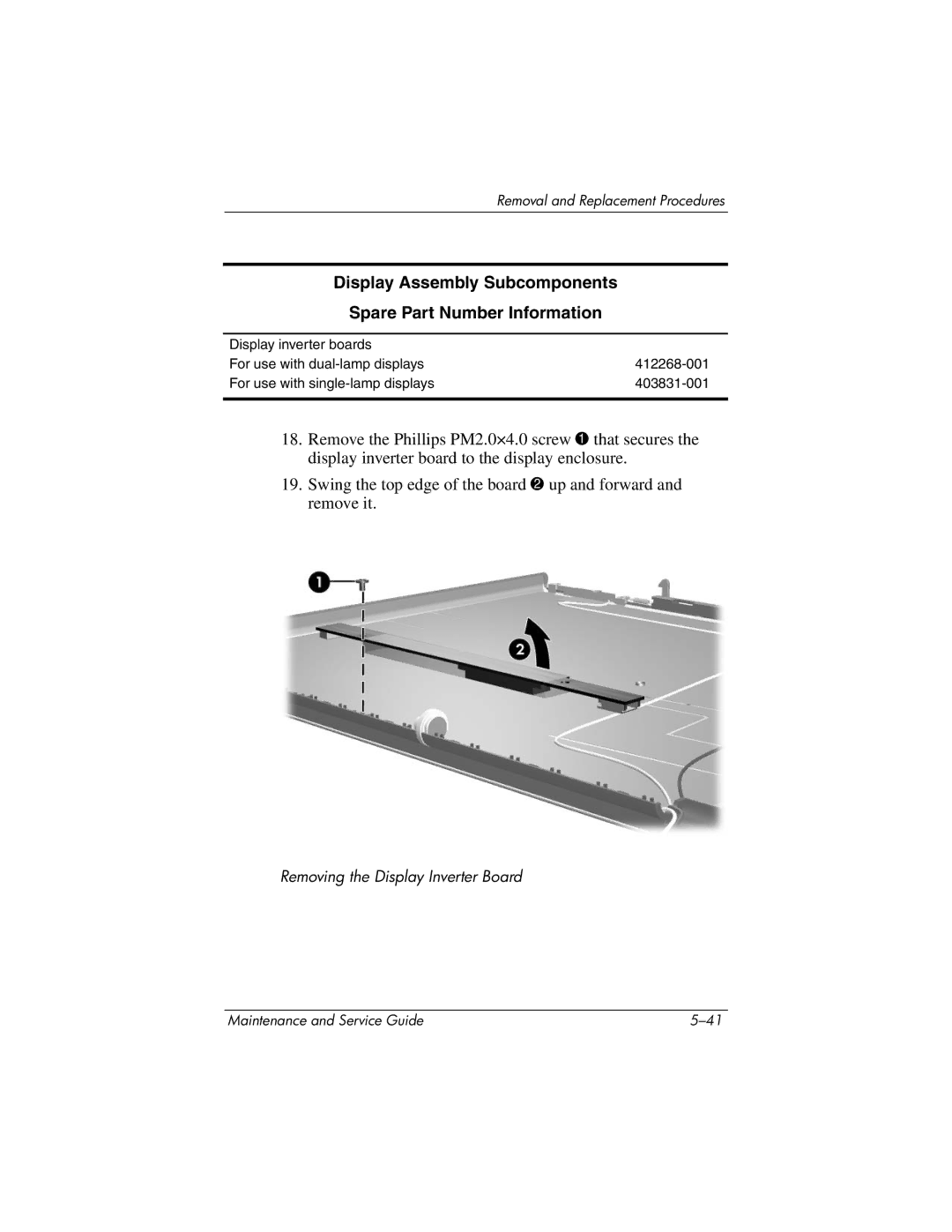 HP DV8200, DV8000 manual Removing the Display Inverter Board 