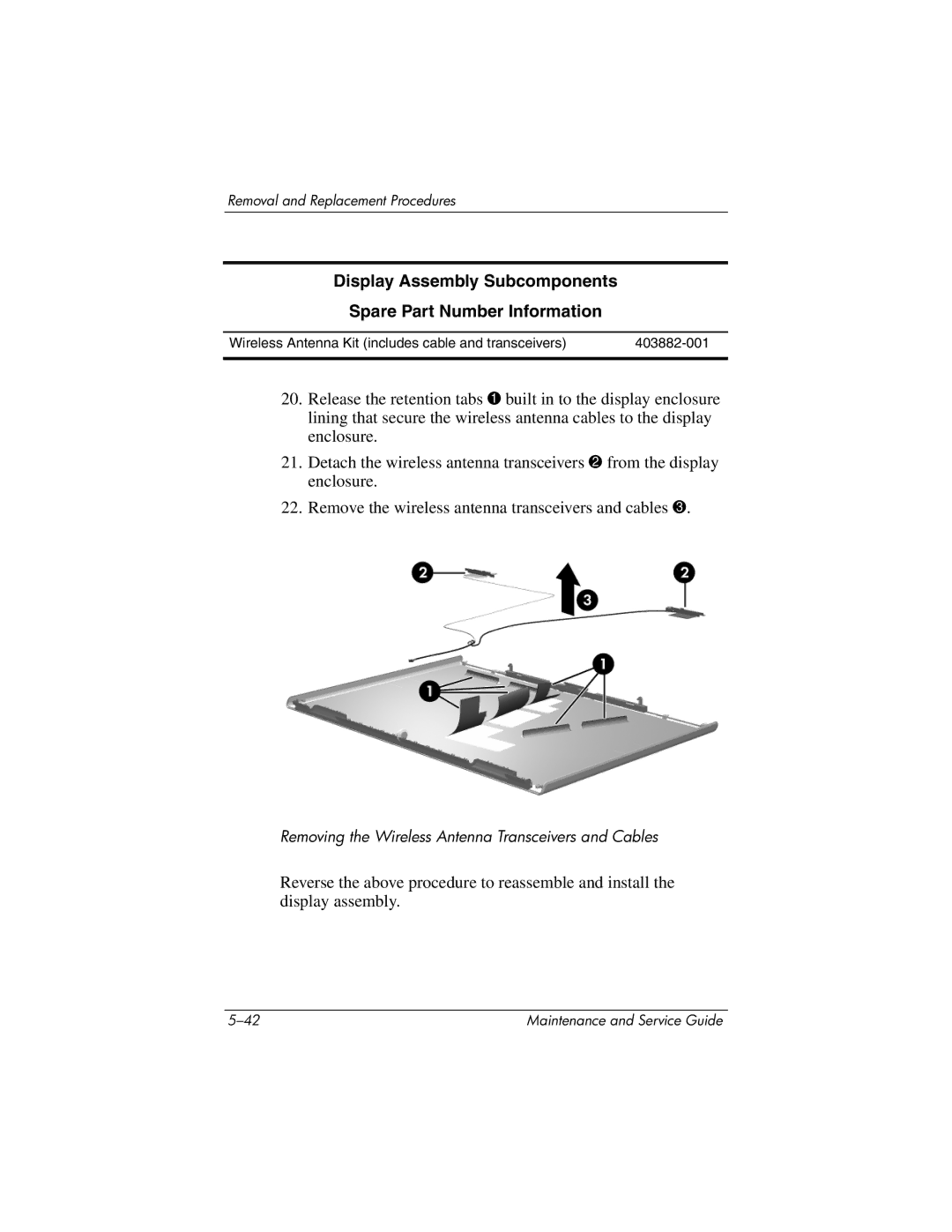 HP DV8000, DV8200 manual Removing the Wireless Antenna Transceivers and Cables 