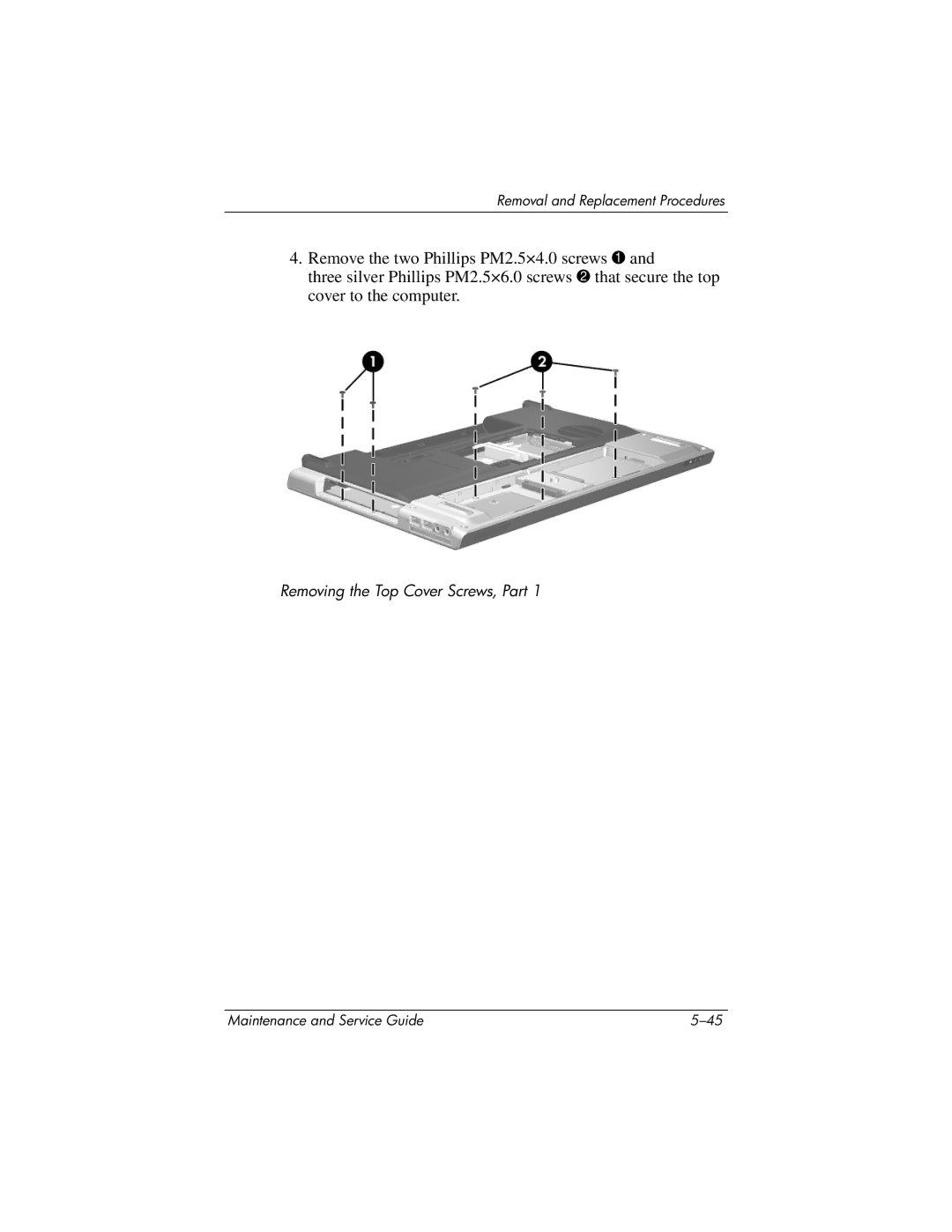 HP DV8200, DV8000 manual Removing the Top Cover Screws, Part 