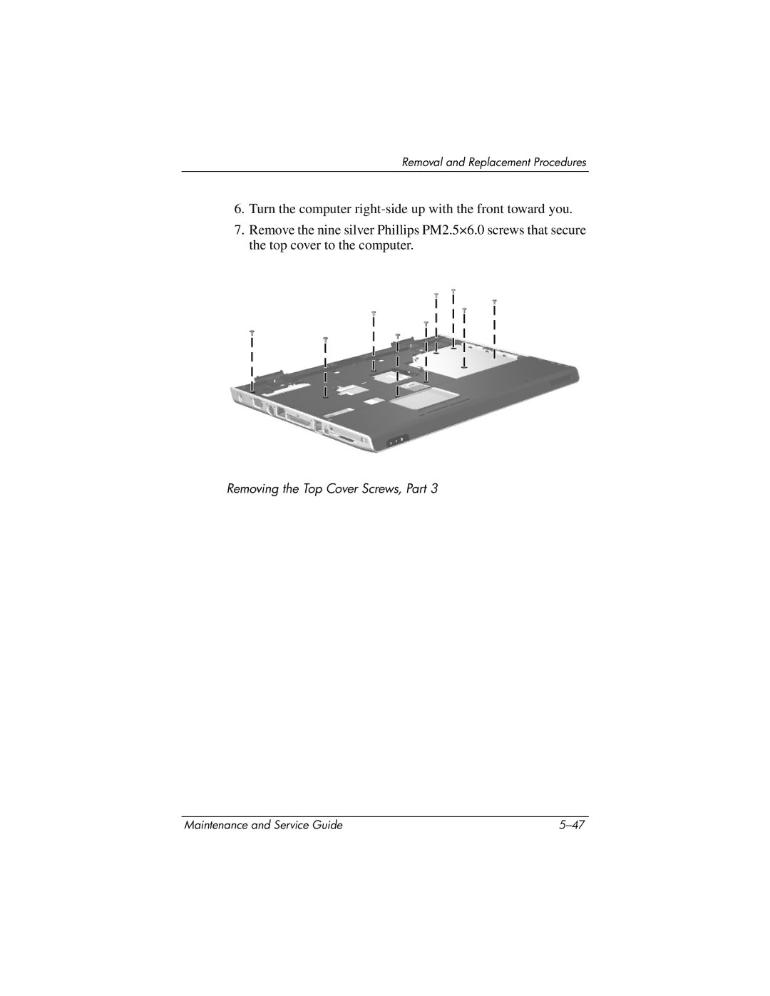 HP DV8200, DV8000 manual Removing the Top Cover Screws, Part 