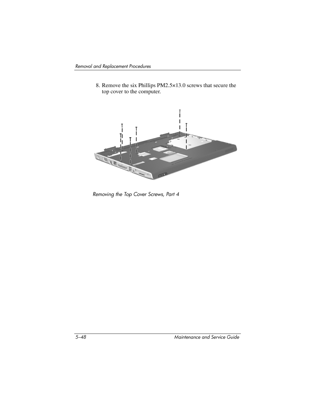 HP DV8000, DV8200 manual Removing the Top Cover Screws, Part 