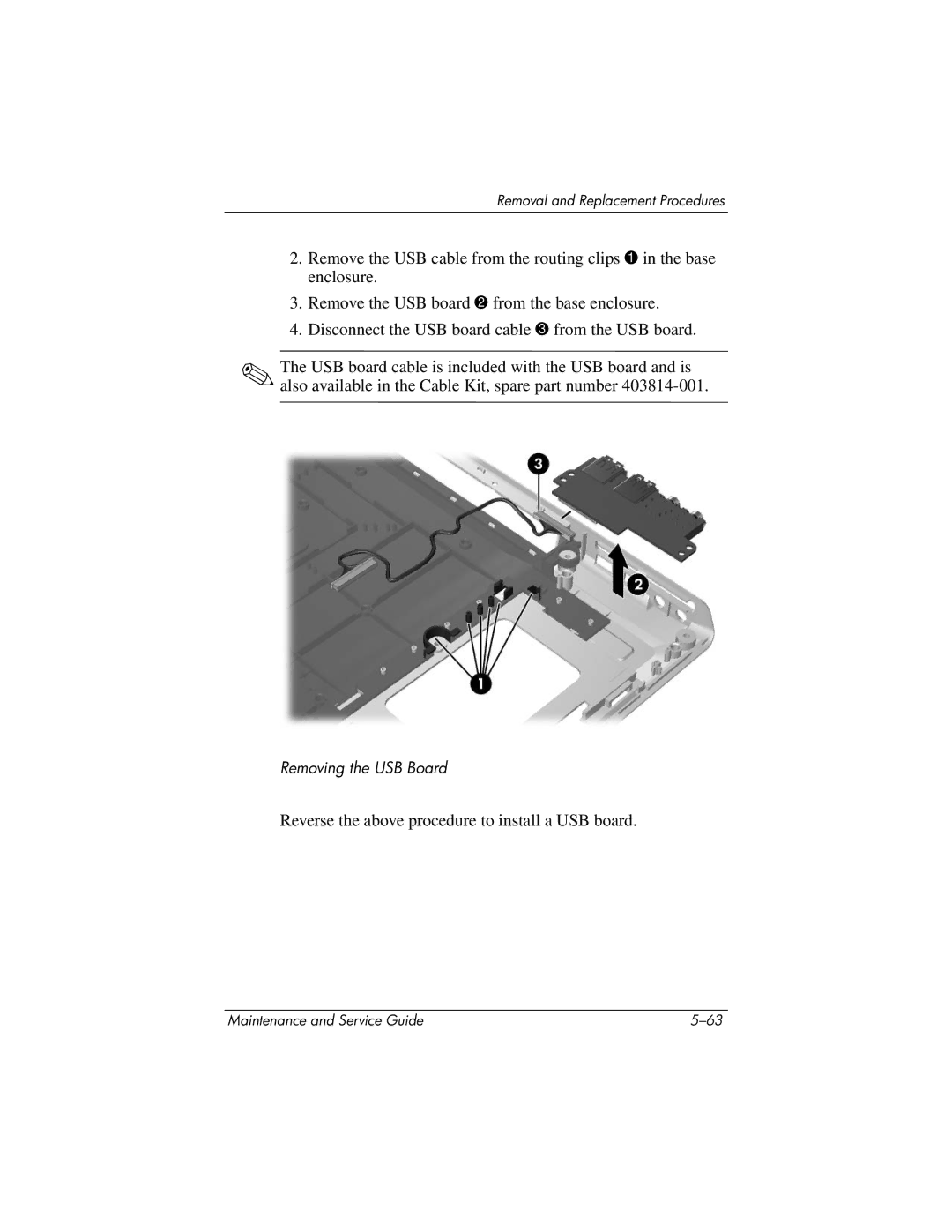 HP DV8200, DV8000 manual Reverse the above procedure to install a USB board 