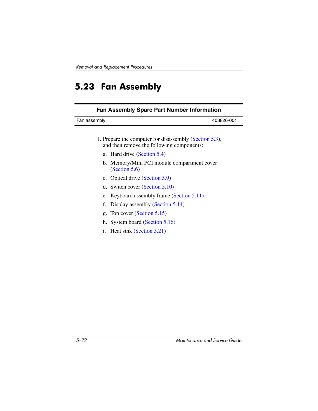 HP DV8000, DV8200 manual Fan Assembly Spare Part Number Information 