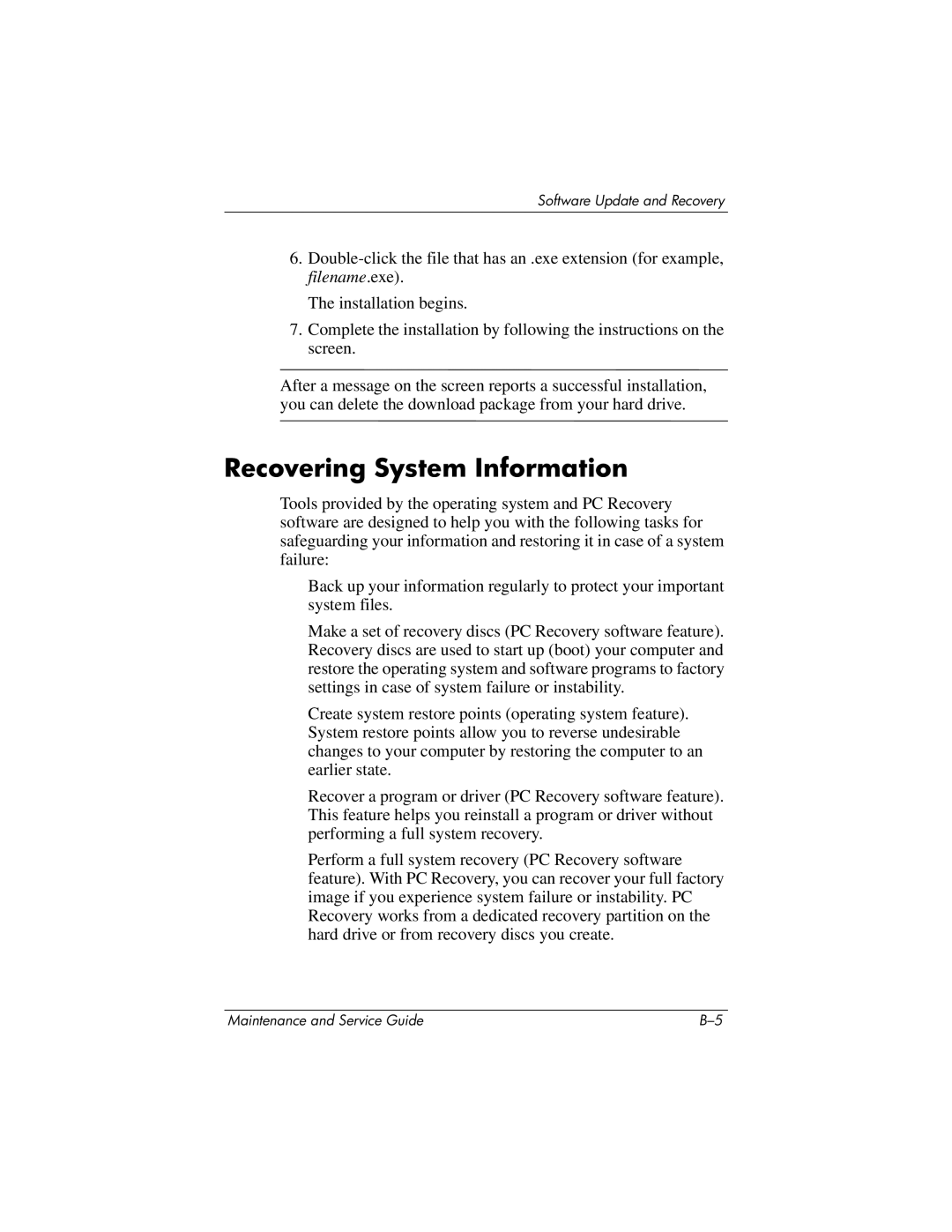 HP DV8200, DV8000 manual Recovering System Information 