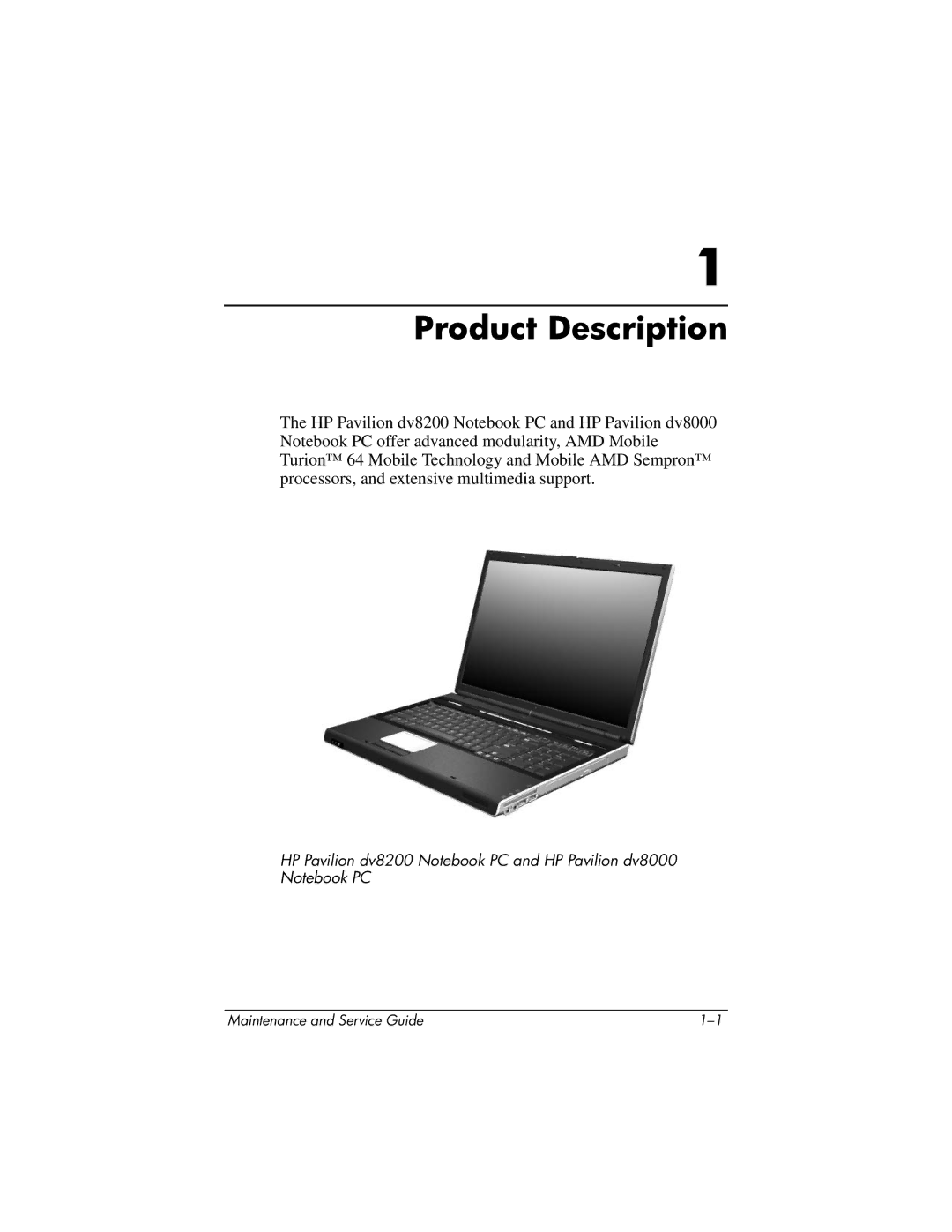 HP DV8200, DV8000 manual Product Description 