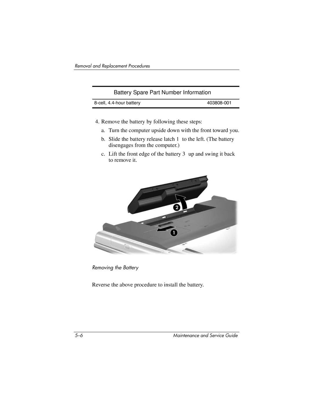 HP DV8000, DV8200 manual Battery Spare Part Number Information 