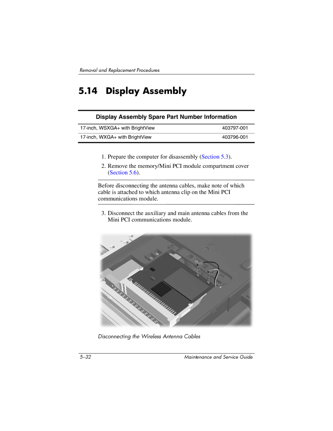 HP dv8000 H3Z14AA manual Display Assembly Spare Part Number Information 