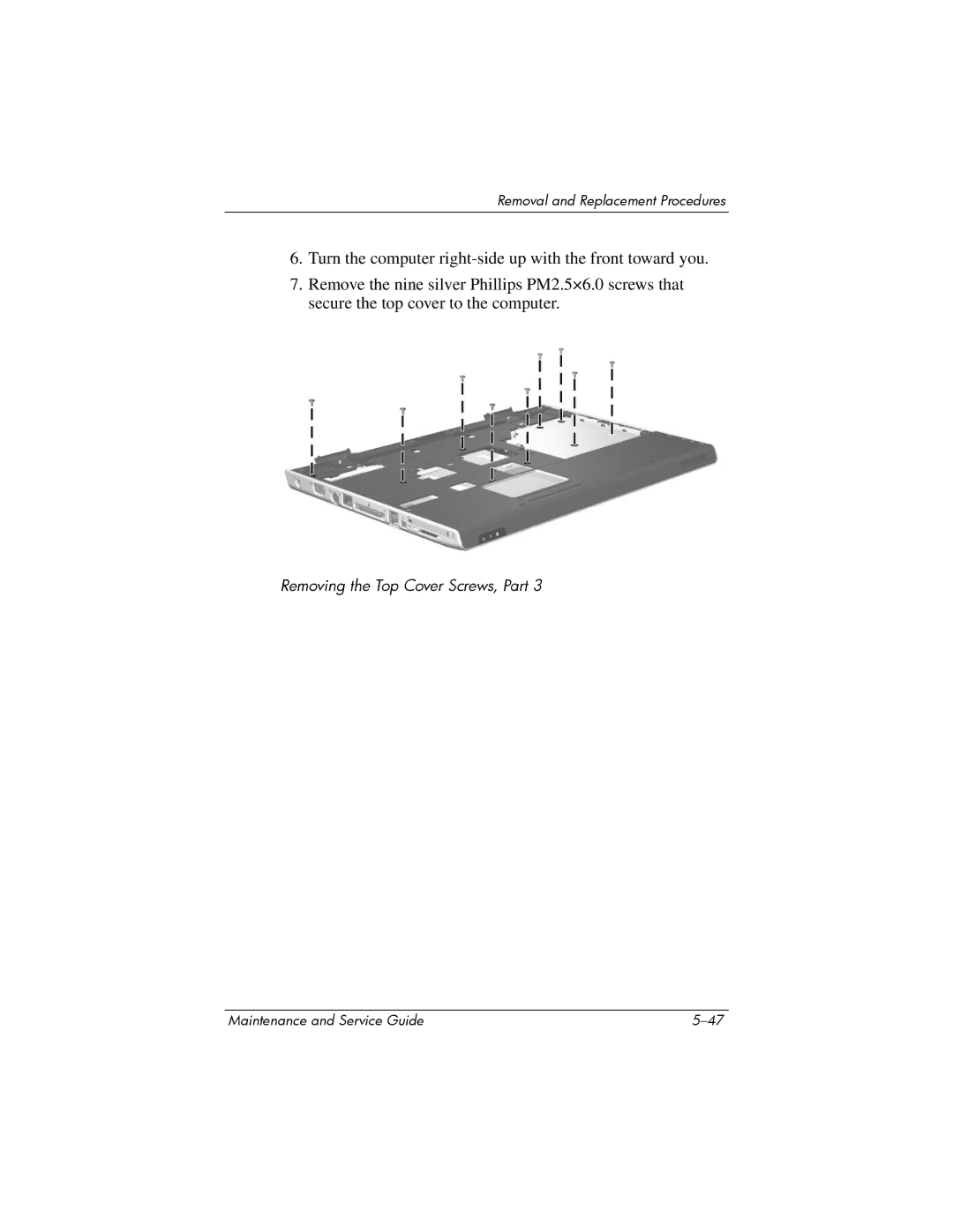 HP dv8000 H3Z14AA manual Removing the Top Cover Screws, Part 