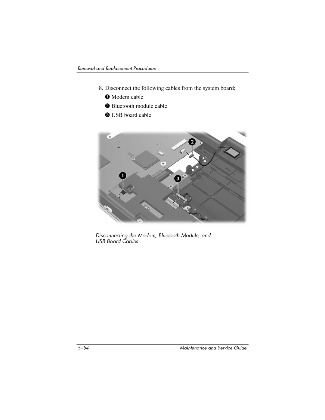 HP dv8000 H3Z14AA manual Disconnecting the Modem, Bluetooth Module, USB Board Cables 