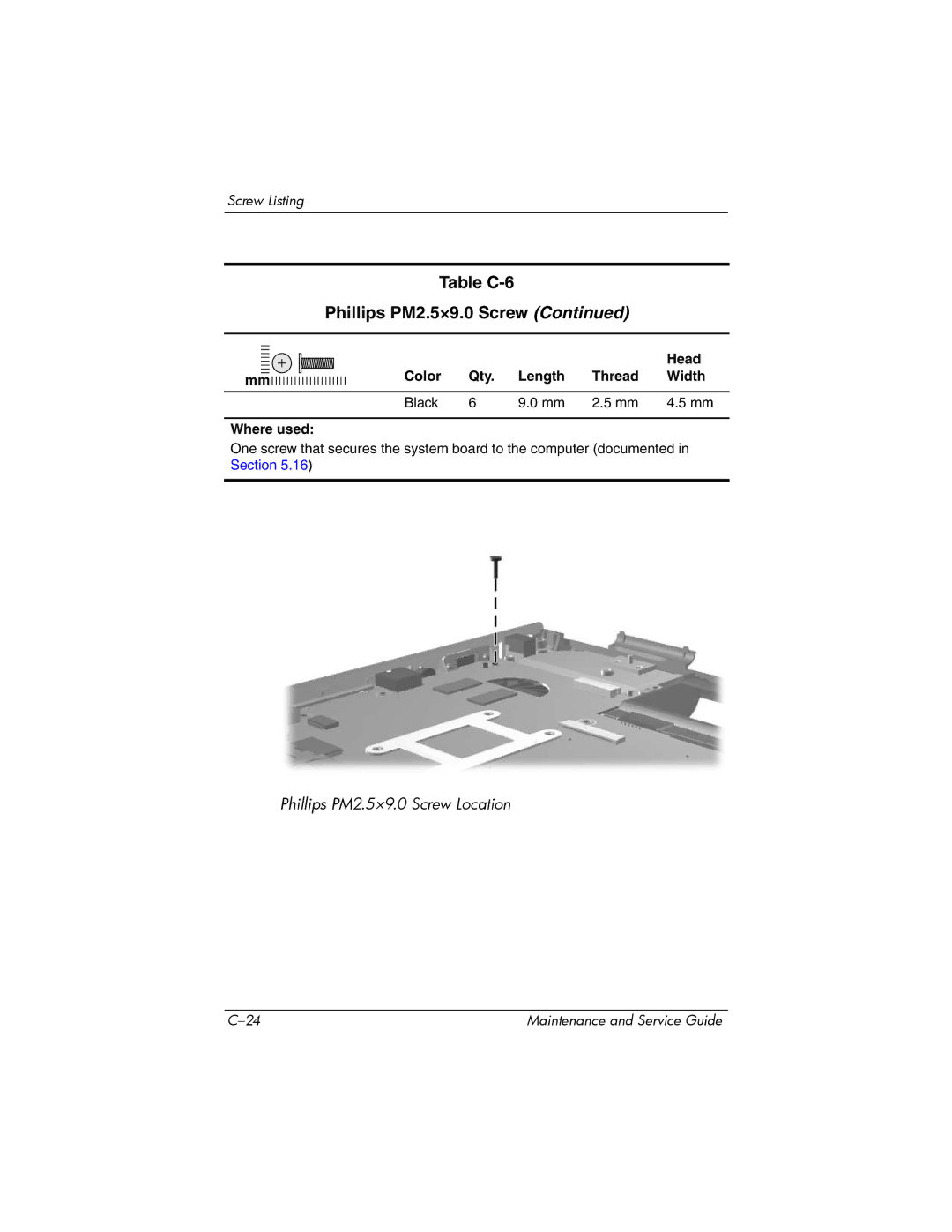 HP dv8000 H3Z14AA manual Phillips PM2.5×9.0 Screw Location 