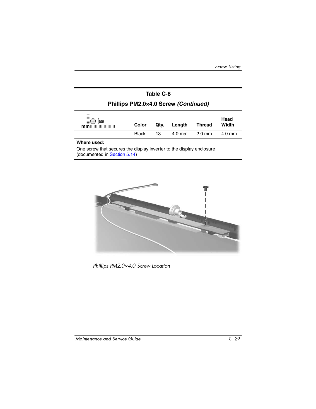 HP dv8000 H3Z14AA manual Phillips PM2.0×4.0 Screw Location 