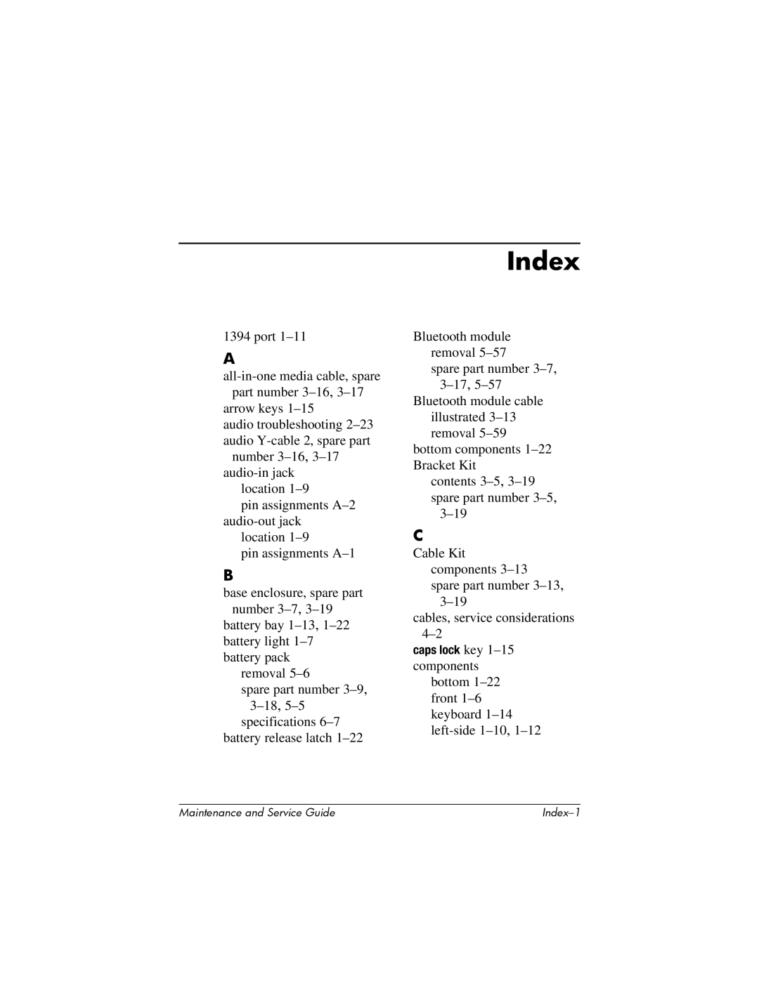 HP dv8000 H3Z14AA manual Index 