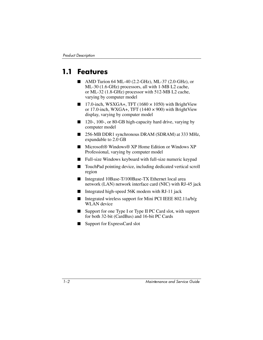 HP dv8000 H3Z14AA manual Features 