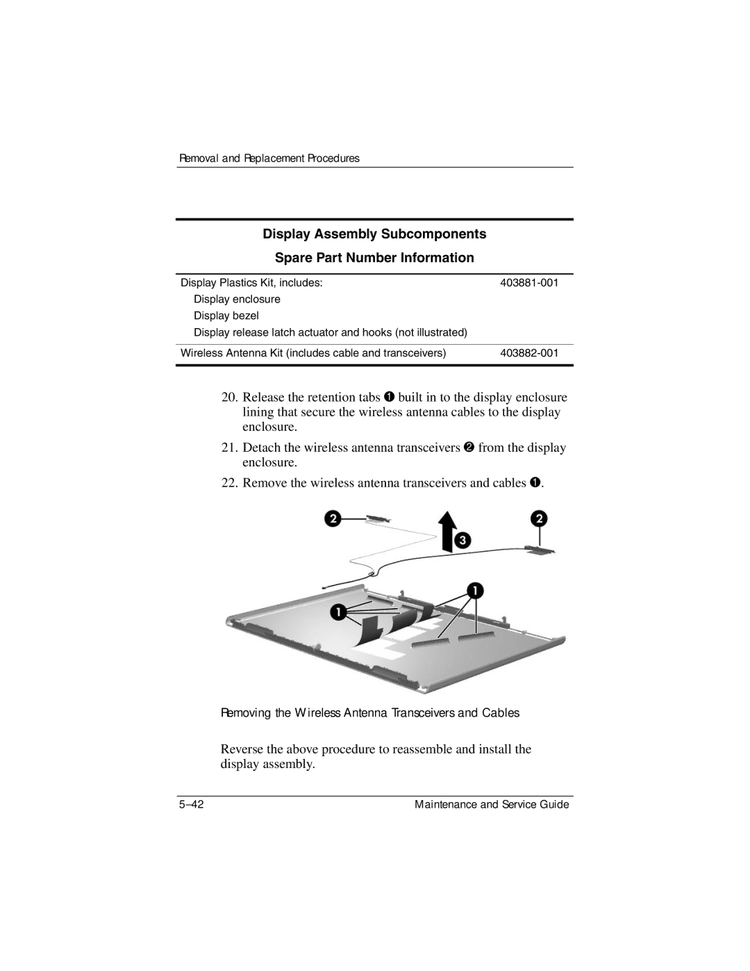 HP DV8000 manual Removing the Wireless Antenna Transceivers and Cables 