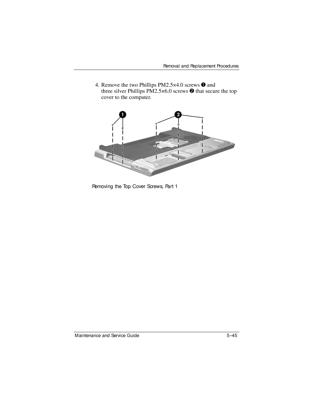 HP DV8000 manual Removing the Top Cover Screws, Part 