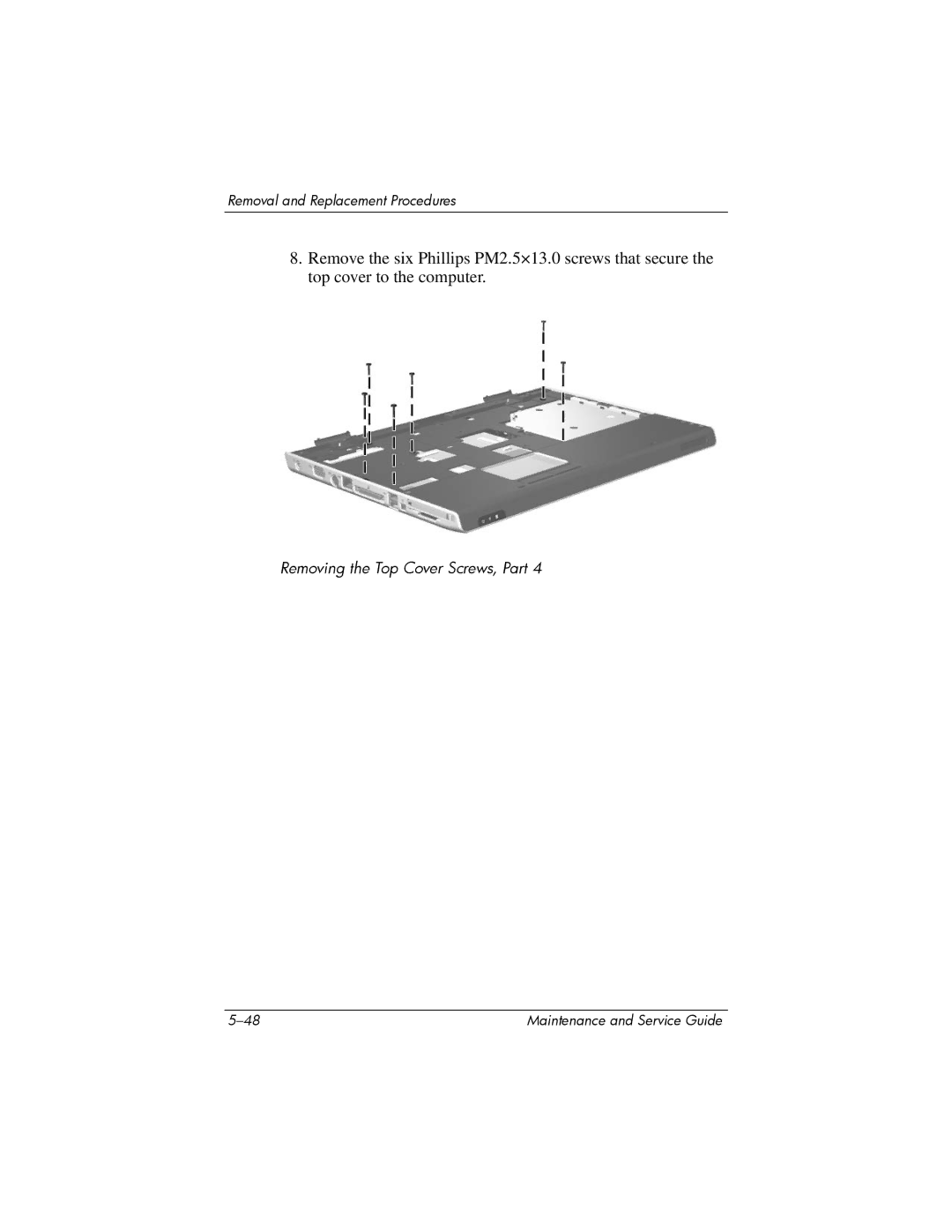 HP DV8000 manual Removing the Top Cover Screws, Part 