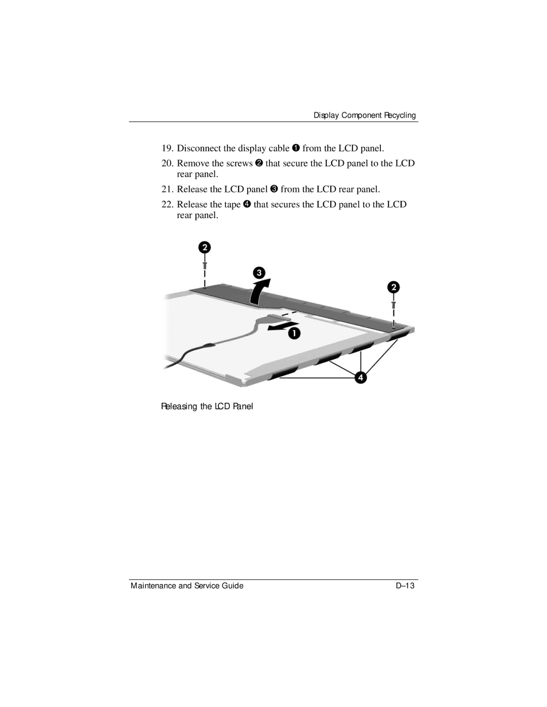 HP DV8000 manual Releasing the LCD Panel 