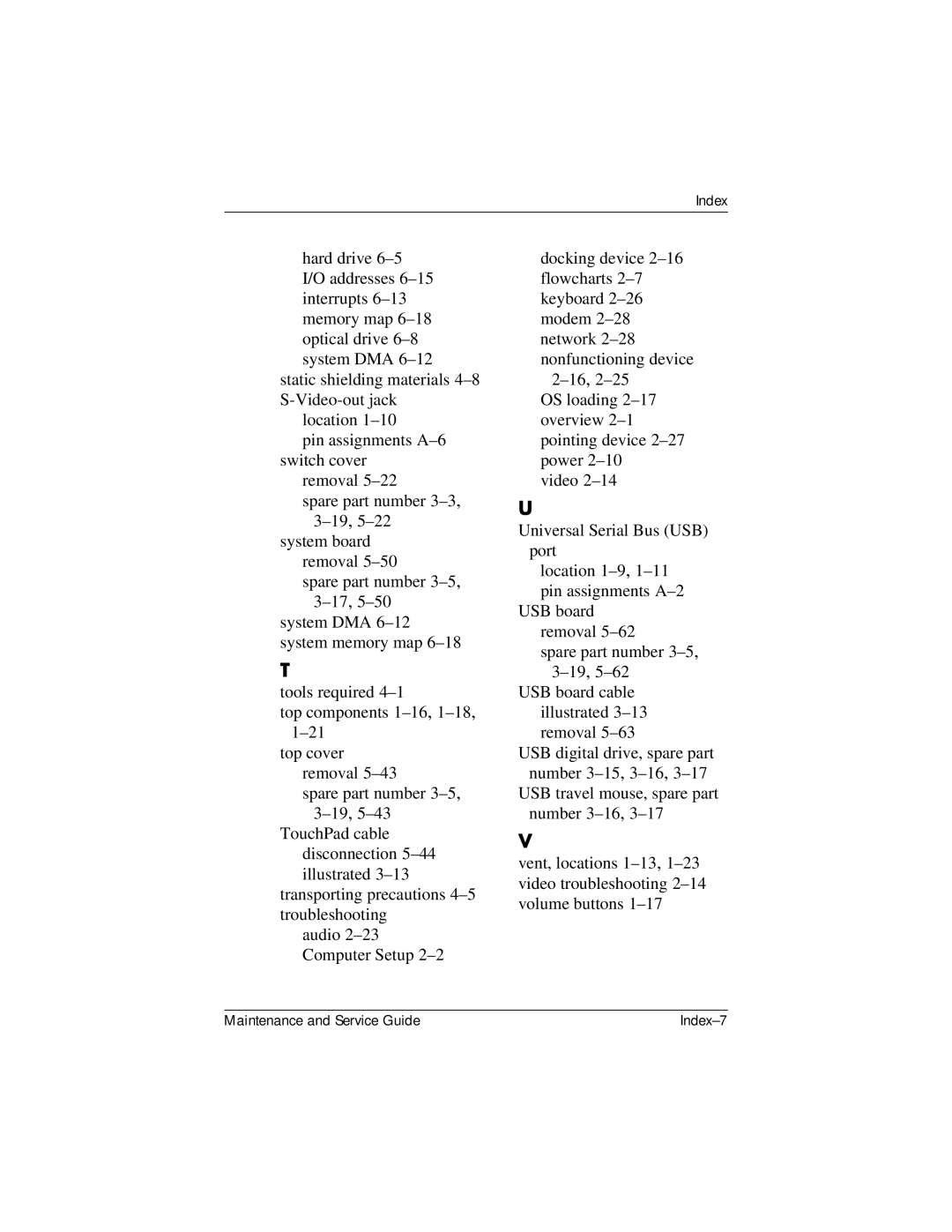 HP DV8000 manual Index-7 