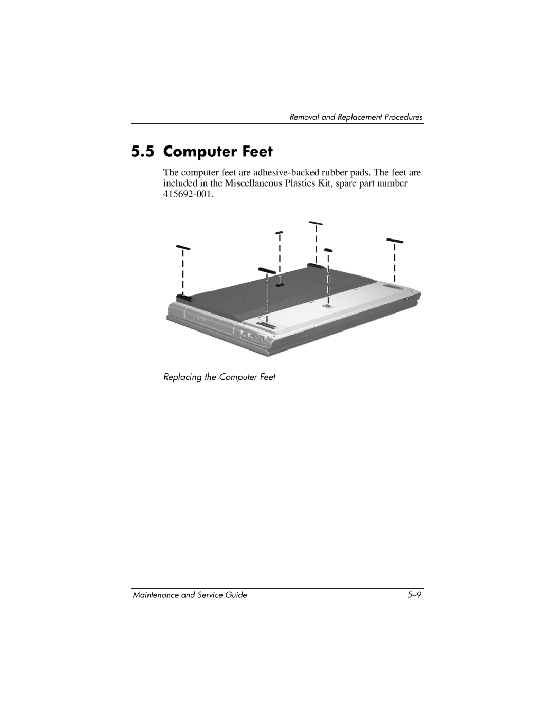 HP DV8300 manual Computer Feet 