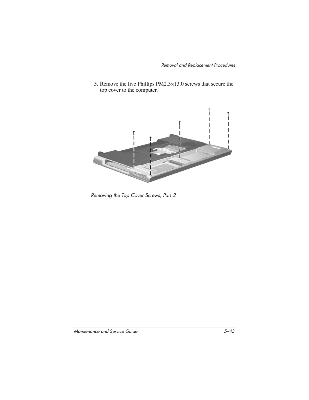 HP DV8300 manual Removing the Top Cover Screws, Part 