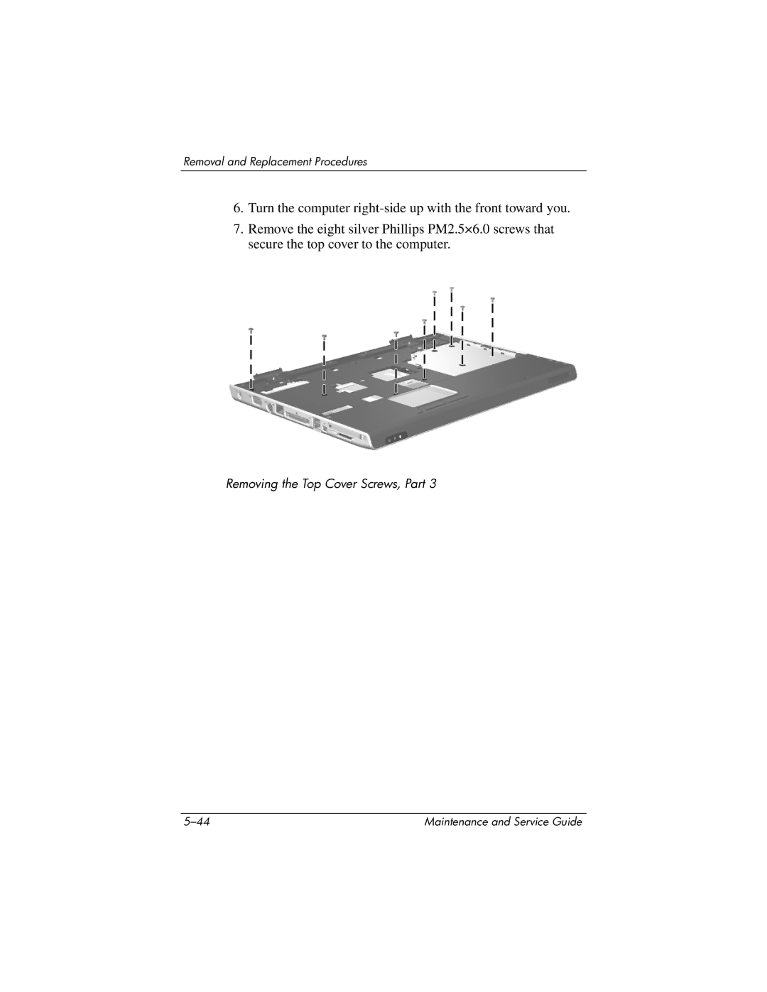 HP DV8300 manual Removing the Top Cover Screws, Part 