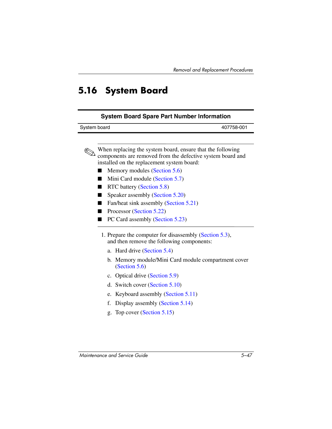 HP DV8300 manual System Board Spare Part Number Information 