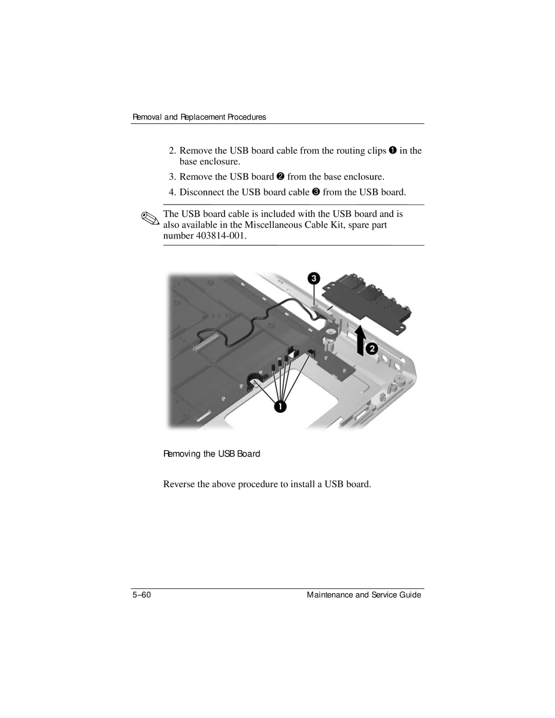 HP DV8300 manual Reverse the above procedure to install a USB board 