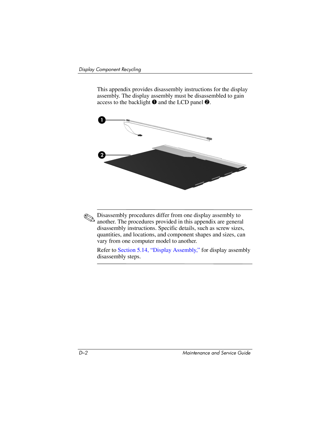 HP DV8300 manual Display Component Recycling 