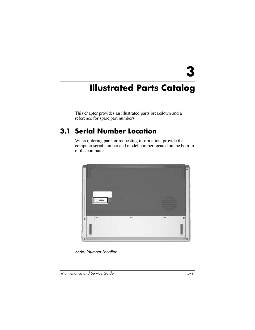 HP DV8300 manual Illustrated Parts Catalog, Serial Number Location 