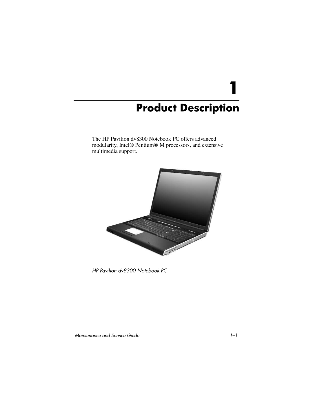 HP DV8300 manual Product Description 