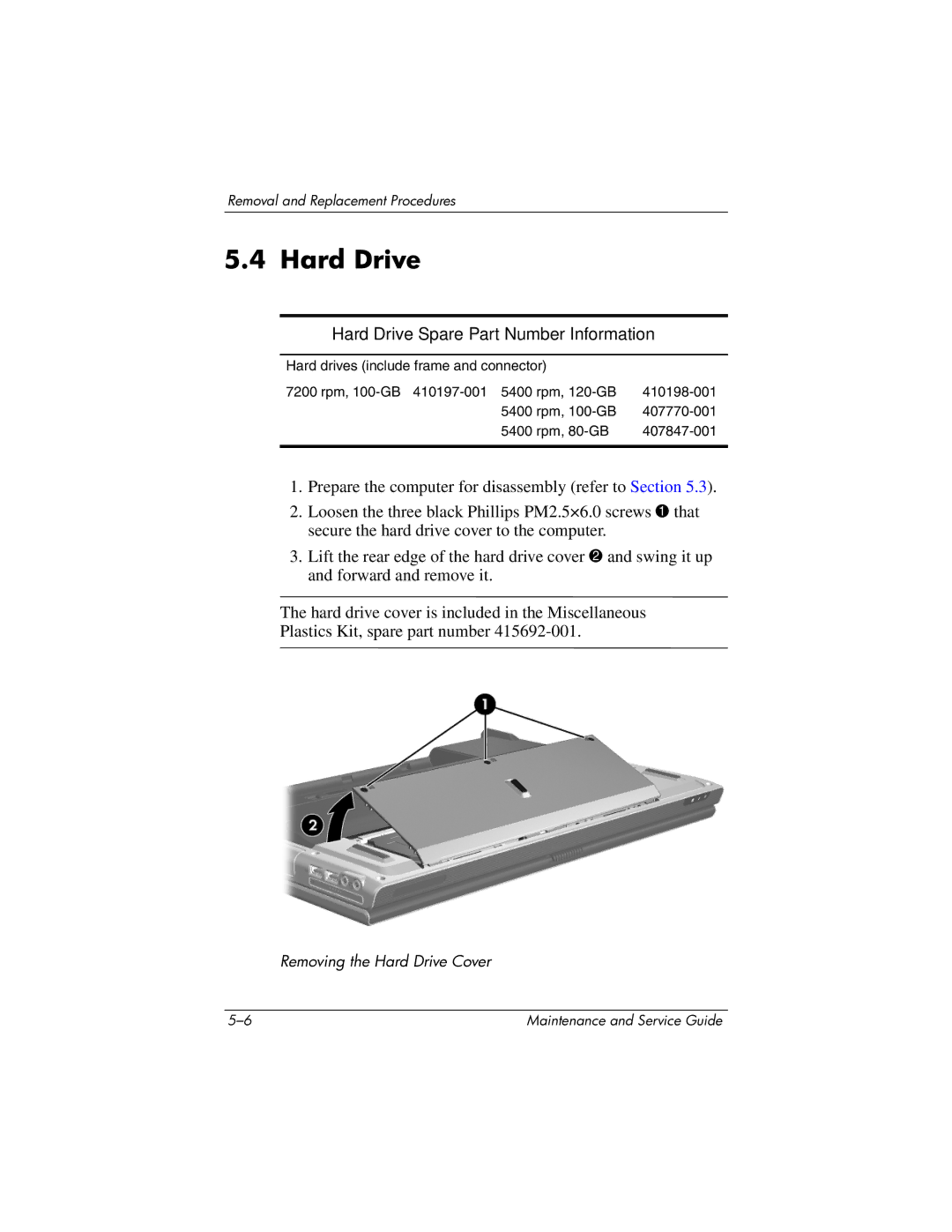 HP DV8300 manual Hard Drive Spare Part Number Information 